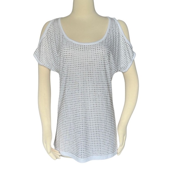 INC International Concepts White Cold Shoulder Tank W/Silver Grommets Sz M NWOT - Picture 8 of 11